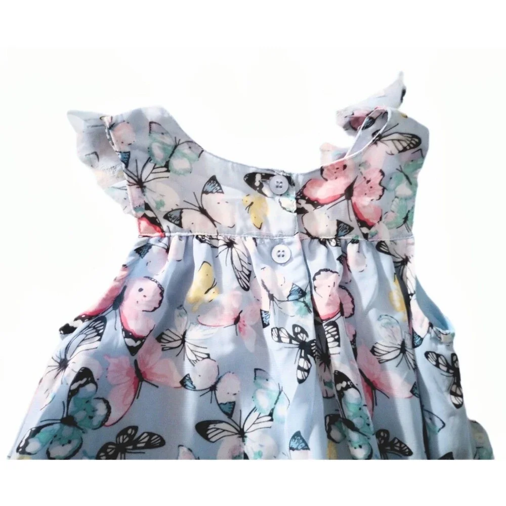 Blueberi Boulevard Blue Butterfly Dress sz 5 Girls Sheer Layered Sleeveless